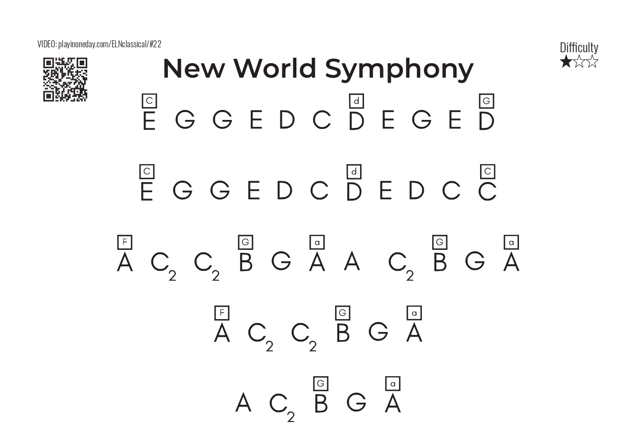 New World Symphony letter notes piano learning